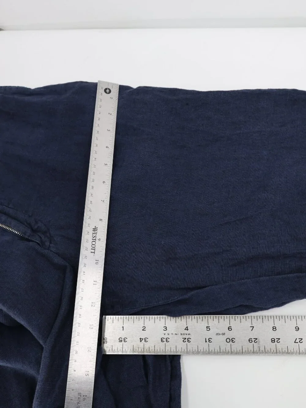 Wax London Trousers Men’s 32 Linen Flat Front Drawstring Elastic Waist Navy Blue